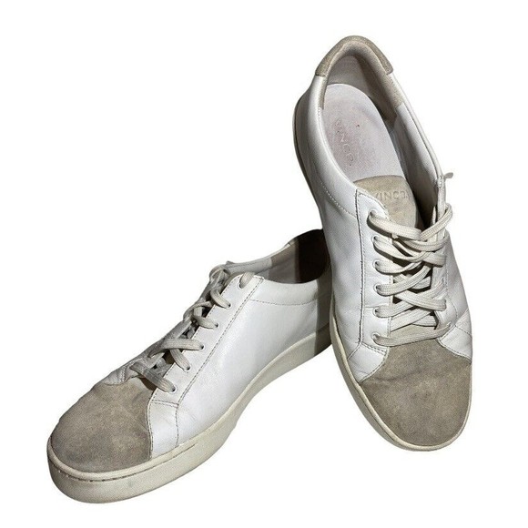 Vince Janna Lace Up Low Top Leather Sneakers Women 8.5 M White Gray Suede - Picture 1 of 7